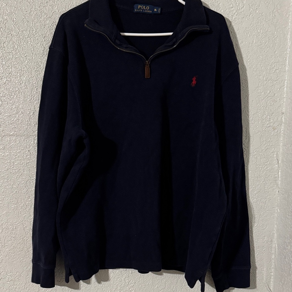 Ralph Lauren Navy Quarter-Zip Pullover with Red Pony
